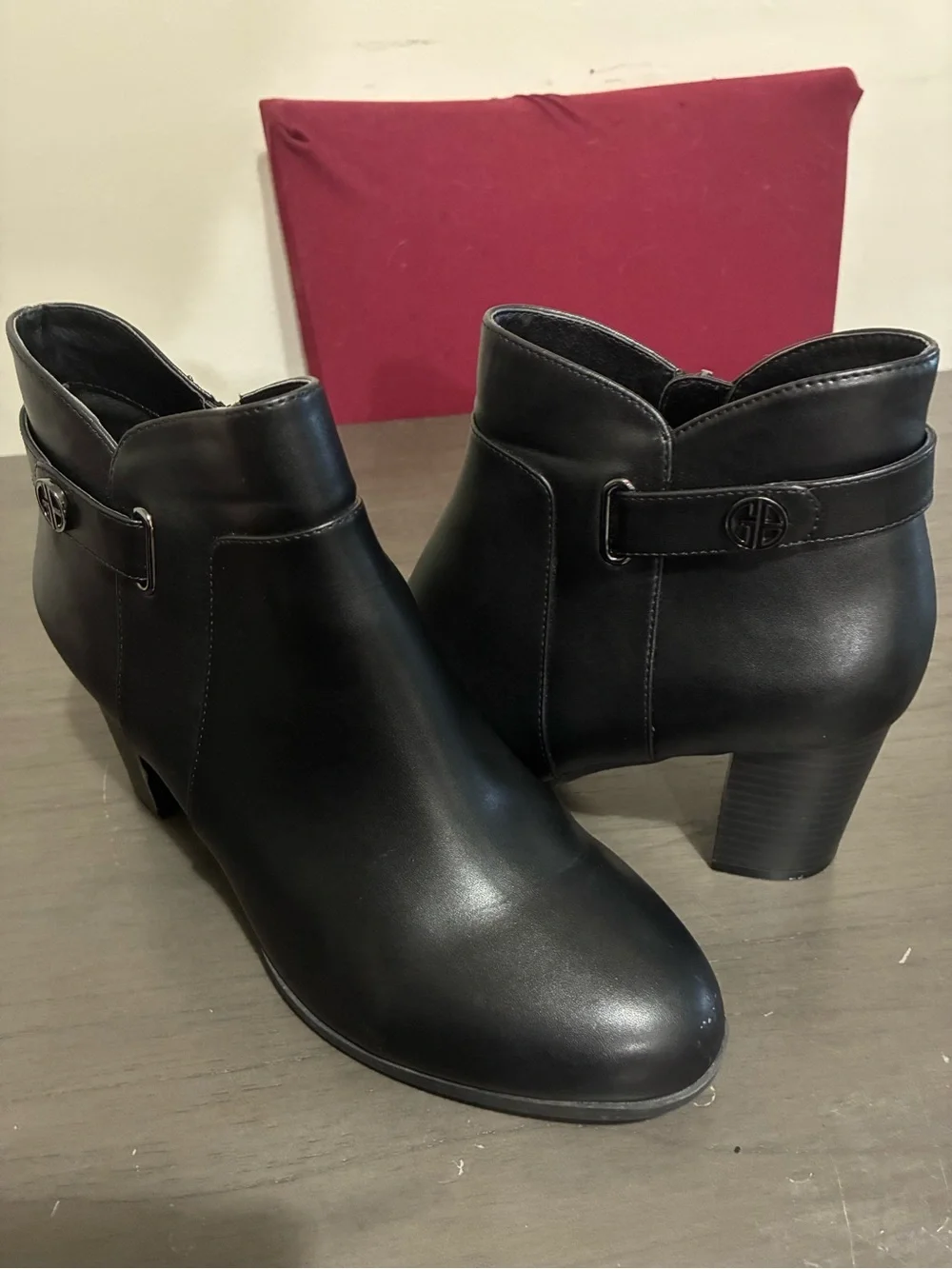 Giani Bernini Black Leather-Look Ankle Booties with Heel